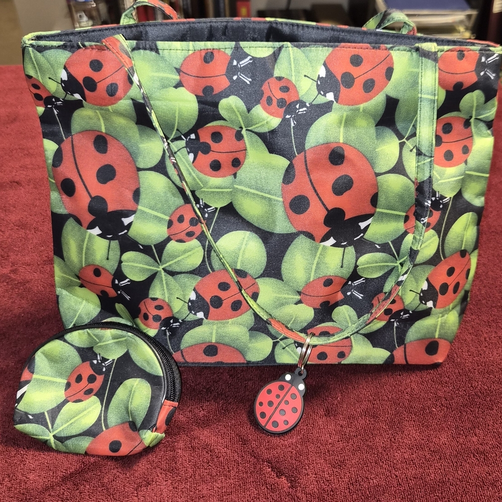 Ladybug Print Tote Bag with Coin Pouch